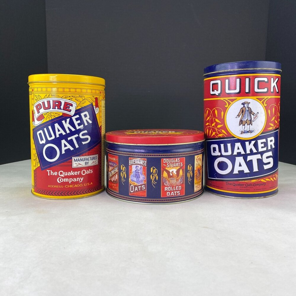 Vintage 80s 90s Quaker Oats Metal Tins Canisters Lot of 3